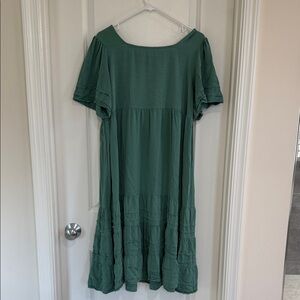 Green Ruffle Tiered Short Sleeve Dress